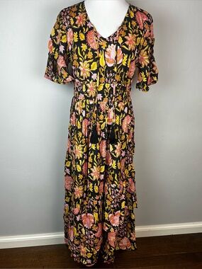 NWT Soft Surroundings Marissa Floral Maxi Dress 14P Boho Tassel